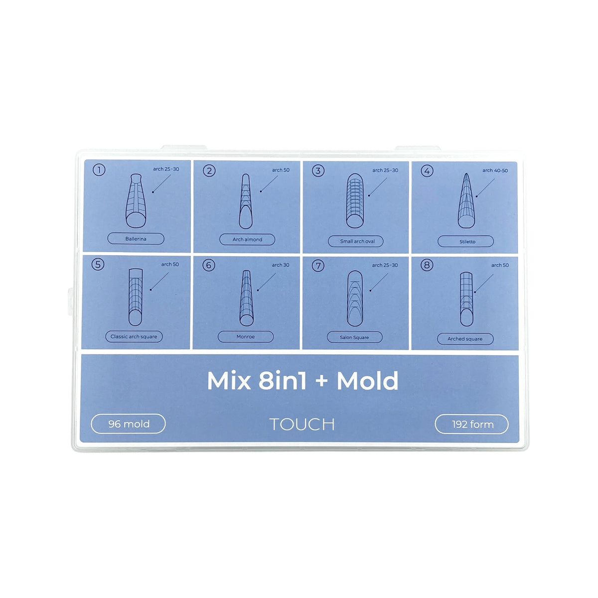 TOUCH Nail Tips Upper forms modeling Mix 8in1 + mold 288 pcs